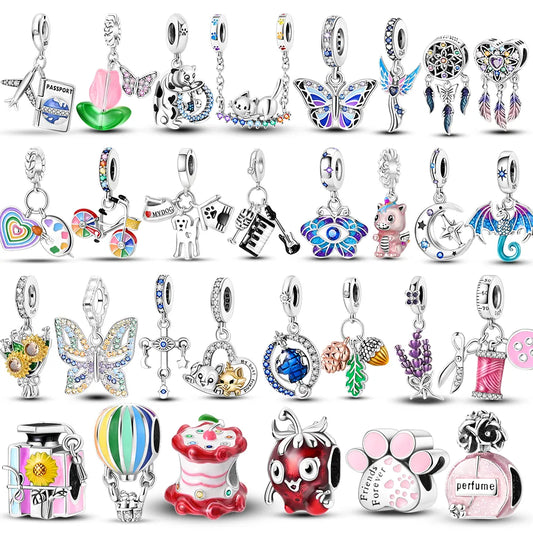 925 Sterling Silver Mix Theme Charms Butterfly Bicycle Piano - Batch 36