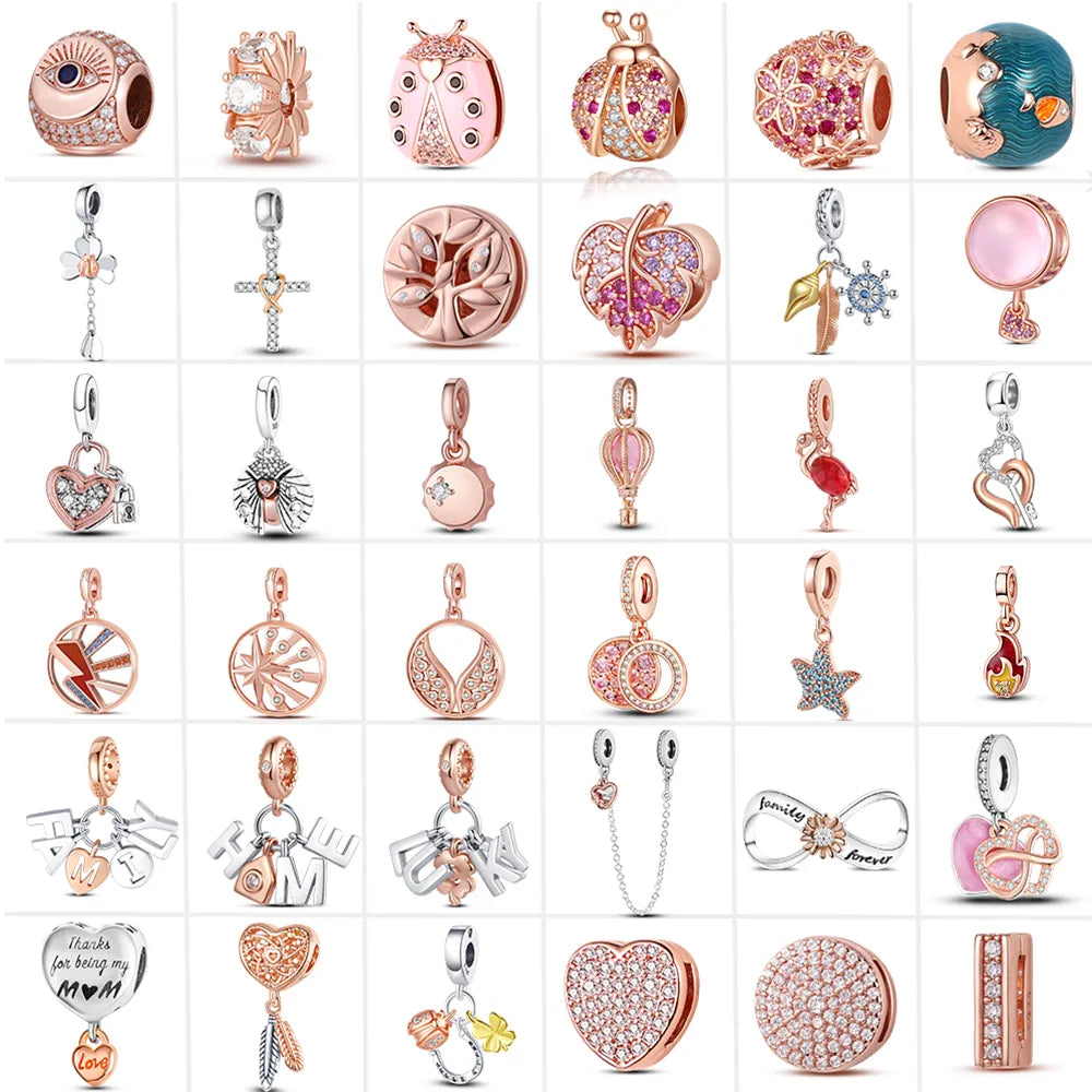 925 Sterling Silver Rose gold Theme Charms - Batch 48