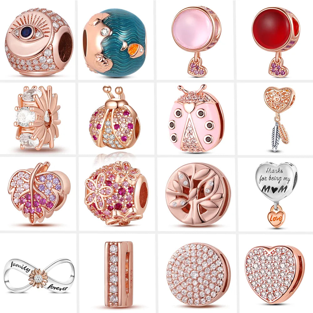 925 Sterling Silver Rose gold Theme Charms - Batch 48