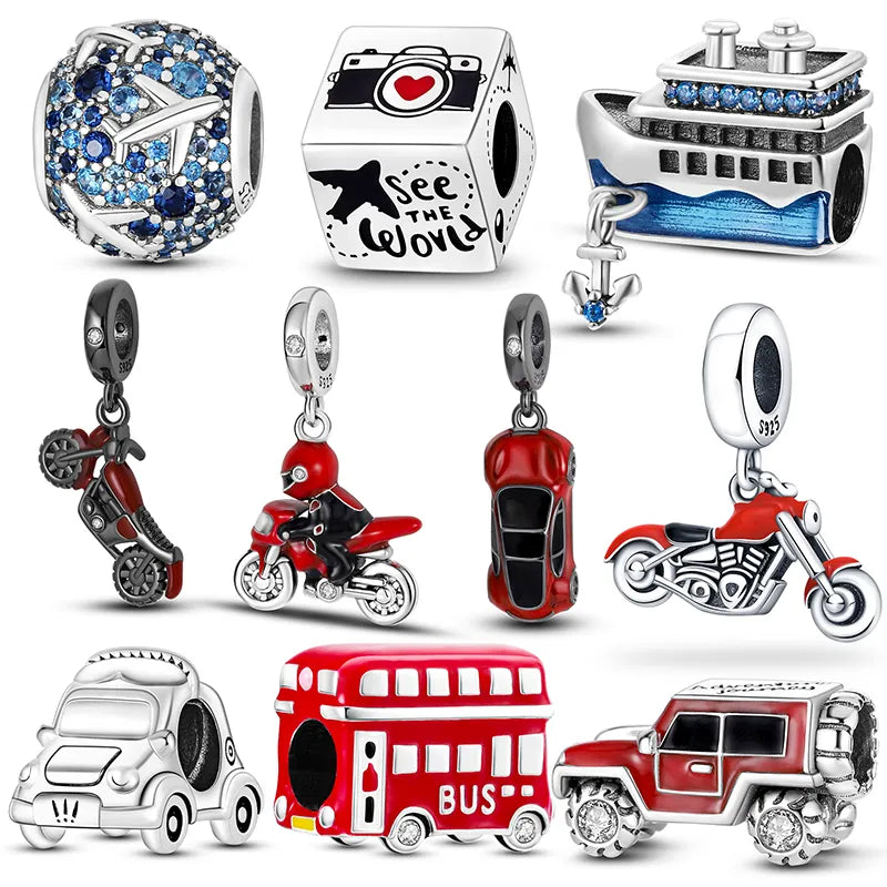 925 Sterling Silver Bicycle Car SUV Bus Theme Charms - Batch 37